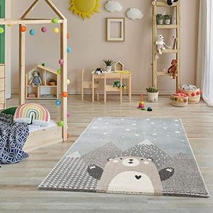 Vloerkleed kinderkamer - tapijten voor kinderkamer, kindertapijt, kindertapijt meisjes, met bergen, beer, panda, stippen, hart, sterren - turquoise-beige - grootte: 80x150 cm