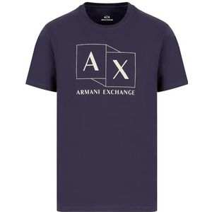 Armani Exchange Slim Fit Mercerized Cotton Jersey Ax Box Logo T-shirt voor heren, Nachtblauw.