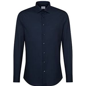 Zakelijk overhemd voor heren, slim fit, strijkvrij, Kent kraag, lange mouwen, 100% katoen, blauw (donkerblauw 19)