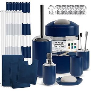 Clara Clark Ensemble d'accessoires de salle de bain – Ensemble d'accessoires de salle de bain avec rideau de douche et tapis, ensemble de rideau de douche 23 pièces avec doublure, distributeur de