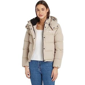 Calvin Klein Jeans Monologo Korte donsjack, zonder dons, geweven jassen voor dames, Plaza Taupe