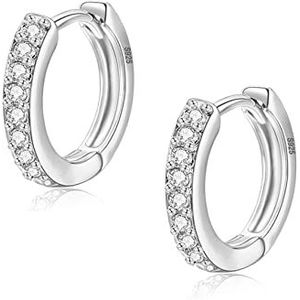 925 sterling zilveren creolen met zirkonia, geelgoud/wit/roségoud/zwart verguld (8/10/12 mm), Sterling zilver, Zirkonia