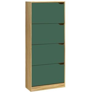 BAKAJI Schoenenkast van MDF-hout met 4 klapdeuren, intrekbare handgrepen, dubbele diepte, compacte afmetingen, slim 63 x 24 x 150 cm, ruimtebesparend, entree huis (groen