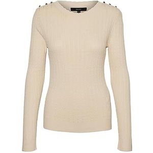 VERO MODA Vmglory Ls O-Neck Button Ga Boo Damestrui, Berken/detail: met gouden knopen