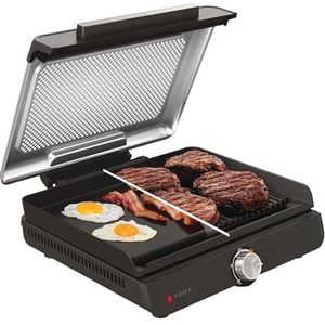 Ninja Sizzle Elektrische grill voor binnen, grillplaat met antiaanbaklaag, vaatwasmachinebestendig, vetopvangbak, temperatuurwijzerplaat en receptengids, grijs GR101EU