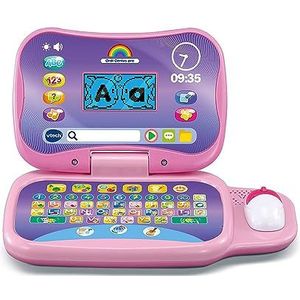 VTech - Ordi Genius Pro roze, kinderlaptop met verlicht scherm, muis, 20 uitbreidbare spellen, educatief speelgoed, cadeau voor kinderen van 3 jaar tot 7 jaar - inhoud in het Frans en Engels
