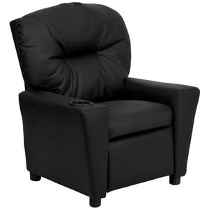 Flash Furniture Moderne kinderligstoel met bekerhouder, leer, zwart, 66,04 x 53,34 x 53,34 cm