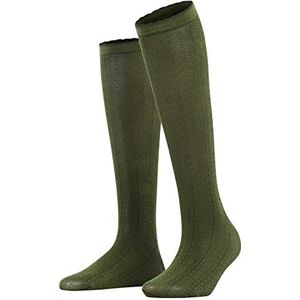 FALKE Chlorophyll 60 DEN dames lange ademende sokken katoen semi-ondoorzichtig fantasiepatroon 1 paar, Groen (Artichoke 7436)