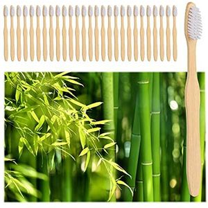 Relaxdays 10035425_49 tandenborstels van bamboe, middelgroot, veganistisch, duurzaam, BPA-vrij, handmatig gebruik, wit, set van 24 stuks