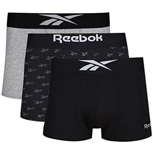 Reebok Reebok superzachte boxershorts voor heren, katoenen stof, grijs/zwart/bedrukt, herenshirt, Marl Grey/Black Print & Plain