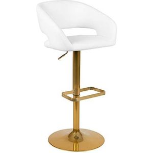 Flash Furniture Erik Moderne comfortabele en elegante barkruk met afgeronde rugleuning en voetensteun, in hoogte verstelbaar - wit vinyl met gouden basis