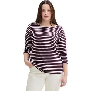 TOM TAILOR 1044848 Plussize damesshirt met lange mouwen en structuur, 36139 - Berry White Stripe