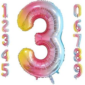 Oboteny Ballonnen voor verjaardag, 3 jaar, 101 cm, ballonnen van dieren, heliumballon, decoratie verjaardag, ballon nummer 3