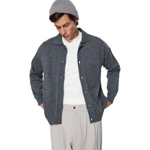 Trendyol Cardigan en tricot à col de chemise basique pour homme, gris, S