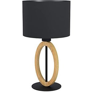 EGLO Tafellamp Basildon 1, 1 lamp tafellamp minimalistisch, bedlamp van hout, textiel, metaal, woonkamerlamp in natuur, zwart, lamp met schakelaar, E27,zwart, bruin.