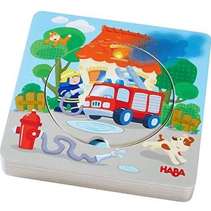 HABA 303252 - brandweerhouten puzzel - 5-laags puzzelspel | houten speelgoed vanaf 12 maanden | 6 stevige houten delen met kleurrijke brandweermotieven