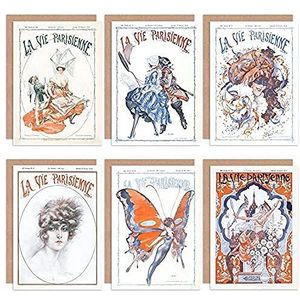 La Vie Parisienne French Woman Butterfly Carnival Greeting Cards With Envelopes Pack van 6 Franse dames vlinder carnaval