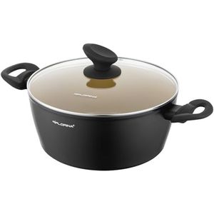 FLORINA AMVEGAN Aluminium pot, 26 cm, 4,8 l, hoge duurzaamheid, glazen deksel, keramische coating met olijfolie, gemakkelijk te koken en af te spoelen, origineel design