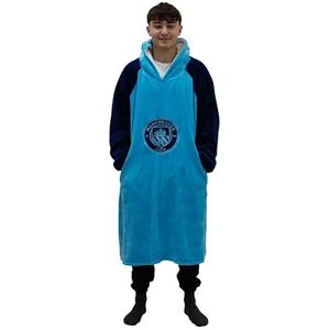 Character World Hugzee Oversized fleece met capuchon, super warme en comfortabele sherpa-voering, Manchester City FC-patroon, perfect voor tieners, vrouwen en mannen, maat, Blauw