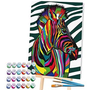 Splat Planet Zebra schilderij op nummer ingelijst, fluorescerend neonschilderij, nummerkleuren, schilderen voor kunst aan de muur, schilderen op nummer kits op canvas, schilderen op nummer voor