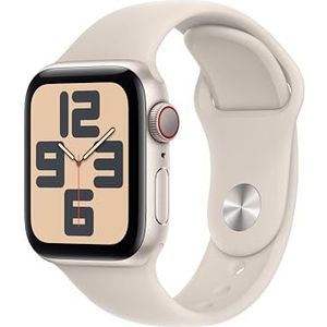 Apple Watch SE (2e generatie, 2023) (40 mm GPS + cellular) smartwatch met aluminium behuizing en sportarmband - sterrenlicht uitvoering - M/L. Fitnesstracker, slaaptracker, retina-display