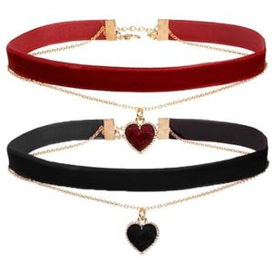 ARHZ Chokerketting voor dames, chokerketting voor dames, laagketting, punk, choker in zwart/rood, met zwarte fluwelen ketting voor dames en meisjes, M, zink, jade, Zink, Jade