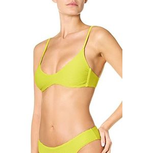 goldenpoint Bikini Femme Maillot de Bain Bustier Fine Bretelles Côtelées Couleur Unie, vert clair, 100B