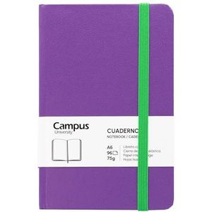 Campus A6 notitieboek, Bullet Journal met gladde vellen, hardcover genaaid notitieboek met 96 vellen à 75 g, elastische sluiting, vak en bladwijzer. (A6, effen, paars)