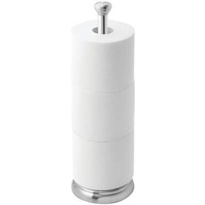 InterDesign York Metal Toiletpapierhouder met deksel, vrijstaande toiletpapierhouder van roestvrij staal, zilverkleurig