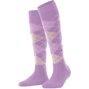 Burlington Whitby dames lange sokken dun garen zachte hoge dikke platte naad geen druk op de tenen fancy patroon kleurrijk mode argyle one size cadeau idee 1 paar, Paars (Lilac 6971)