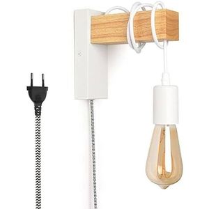 B·LED BARCELONA LED BarcelonaLED wandlamp met schakelaar en stopcontact hanglamp van natuurlijk hout E27 wit vintage Scandinavische retro stijl