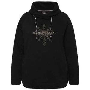 Ulla Popken Sweat-shirt femme avec strass Ice Star, Noir, 48-50