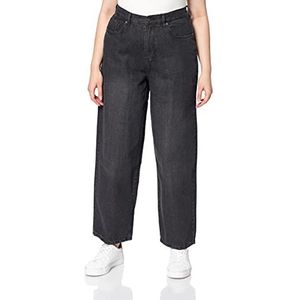 Urban Classics Dames High Waist Wide Leg Cropped Denim Broeken Dames, Zwart gewassen