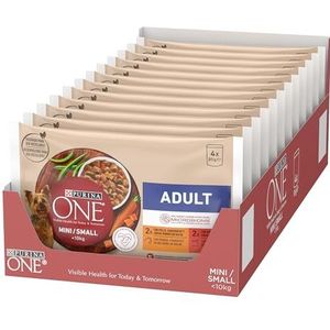 Purina ONE Mini <10 kg Vochtig voer voor kleine volwassen honden met kip en lam, 12 verpakkingen à 4 enveloppen van 85 g - 48 enveloppen