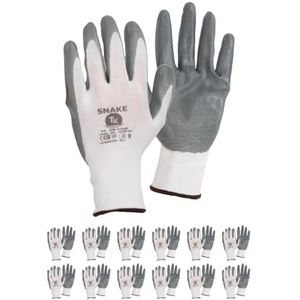 TK Gloves SNAKE / Beschermende handschoenen van polyester met nitrilcoating / maat 9, 12 paar / grijs / wit / montagehandschoenen / werkhandschoenen / nitril beschermende handschoen / dun flexibel