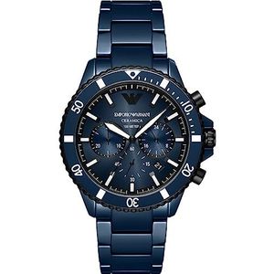 Emporio Armani Herenhorloge, kwart/chrono uurwerk, 43 mm behuizing, keramische armband AR70009, Blauw