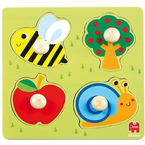 Houten puzzel bij, appelboom en slak