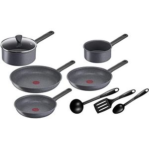 Tefal Natural On Kookgerei 9 p, steelpannen 16/20 cm + deksel, pannen 24/26/30 cm, inductie, antiaanbaklaag, milieuvriendelijke verpakking, gemaakt in Frankrijk G2809202