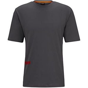 BOSS TeeSevenFlash T-shirt coupe décontractée en coton pour homme avec imprimé style course, gris foncé, M