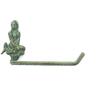 Hampton Nautical Antiek bronzen gietijzer zeemeermin toiletpapierhouder 25,4 cm badkamer strand woondecoratie