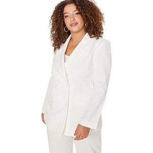 Trendyol Dames losse dubbele rij effen geweven stof grote maten in jas dames jas, wit, 42, Wit.