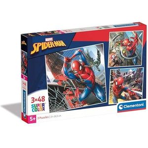 Clementoni - Marvel Spider-Man Supercolor Spider-Man-3 x 48 (inclusief 3 48 stuks) kinderen 5 jaar, cartoon-puzzel, gemaakt in Italië, meerkleurig, 25316