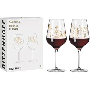 kristalglas rodewijnglas 500 ml – serie Sagengold nr. 1 - set van 2 met mythologisch motief, echt goed