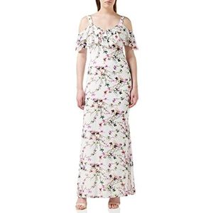 Gina Bacconi Robe longue à volants pour femme Floral Ditsy, Blanc/rose, 40