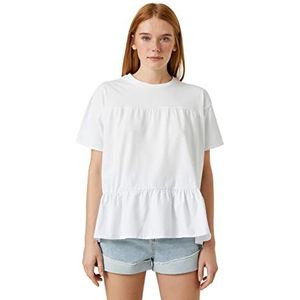 Koton T-shirt à manches courtes et col rond en coton pour femme, Blanc (000), M