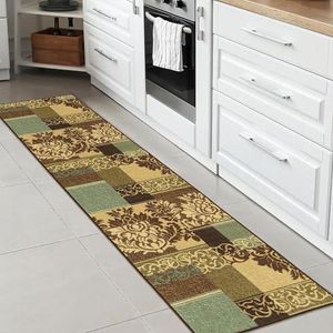 Ottomanson Ottohome gangloper met rubberen achterkant, modern damast-design, 57 x 210 cm, bruin