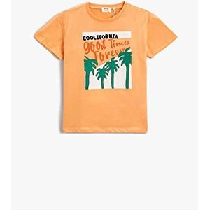 Koton Palm City T-shirt voor jongens met ronde hals, katoen, bedrukt, oranje (200), 4-5 jaar, oranje (200)