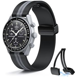 Stanchev Reservearmband voor Omega x Swatch MoonSwatch horloge, 20 mm, zachte siliconen, snelsluiting, magnetische gesp, waterdicht, reservearmband voor Swatch Omega heren dames
