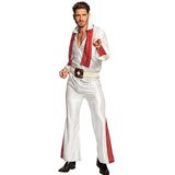 Boland - Kostuum voor volwassenen Rock 'n Roll Star, rood en wit, overall voor heren, zanger, superster, kostuum, carnaval, themafeest