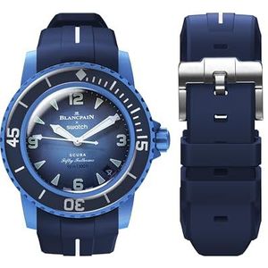 BONACE Swatch Blancpain horlogeband wit gebogen zacht rubber waterdicht reservebandje voor Swatch Blancpain Fifty Fathoms 22 mm Quick Release Band voor Blancpain x Swatch Unisex